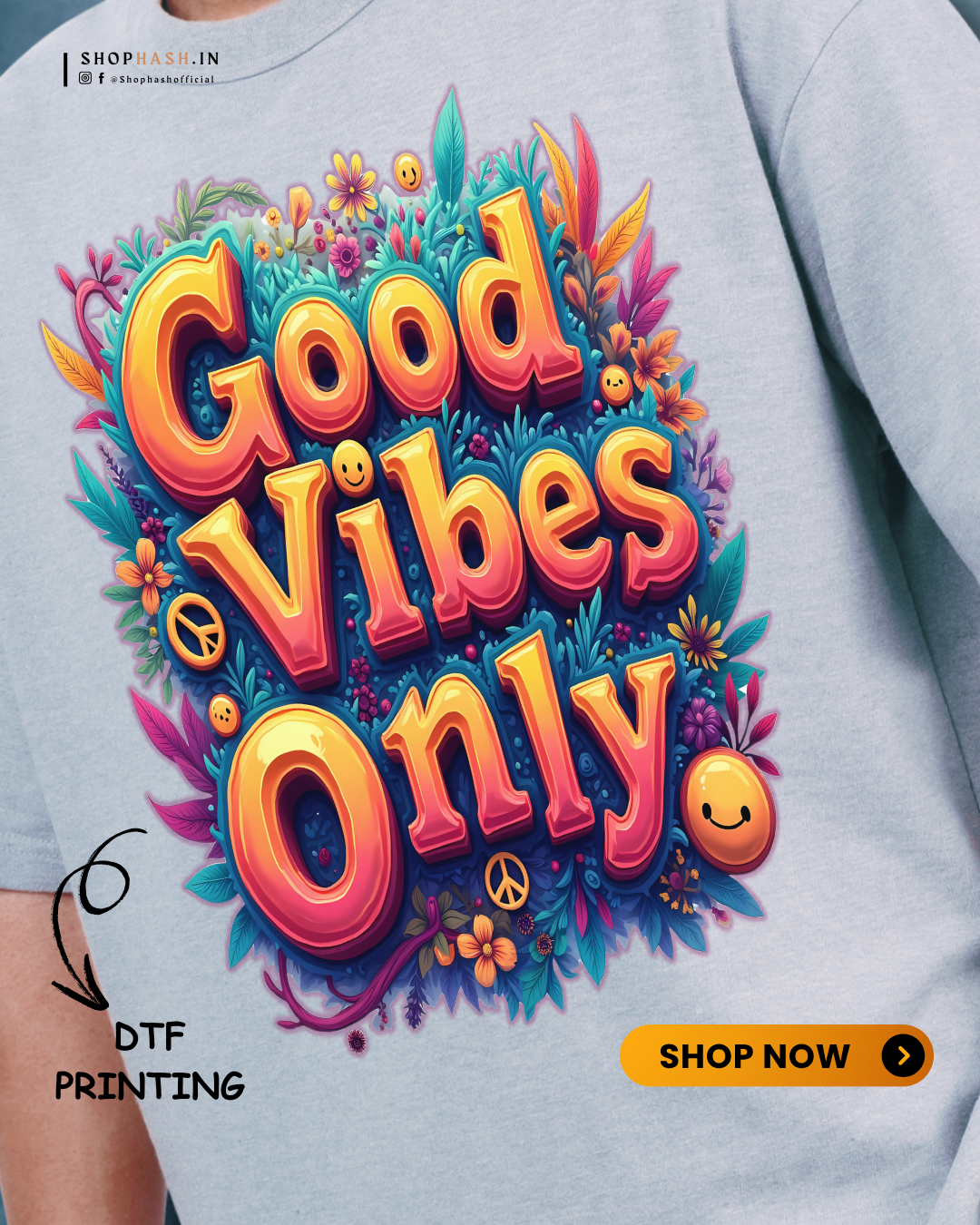 Men's Good Vibes Only Oversized T-Shirt – Graphic Tee for Positive Energy | ShopHash Streetwear