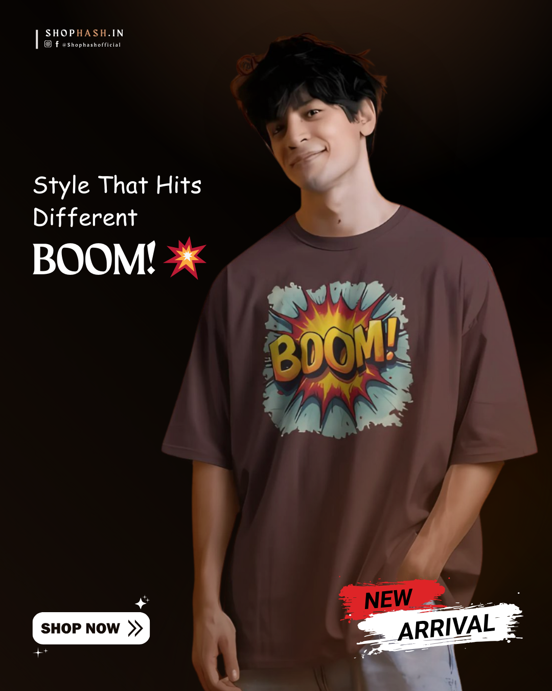 Men's BOOM! Graphic Oversized T-Shirt – Bold Comic Style Streetwear by ShopHash