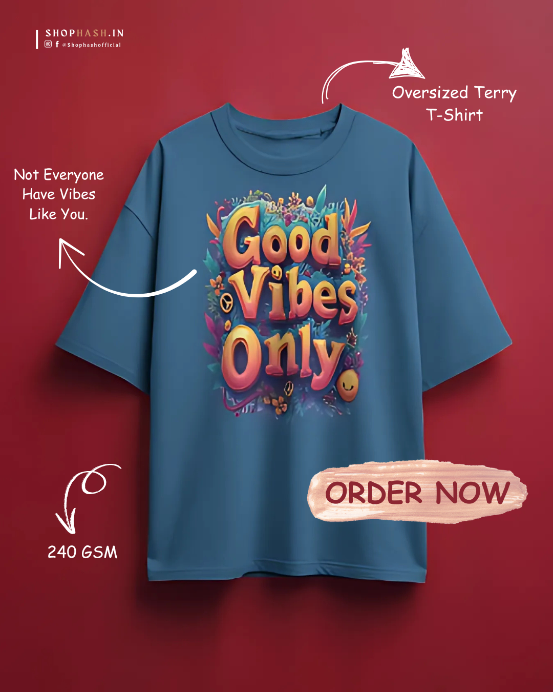 Men's Good Vibes Only Oversized T-Shirt – Graphic Tee for Positive Energy | ShopHash Streetwear