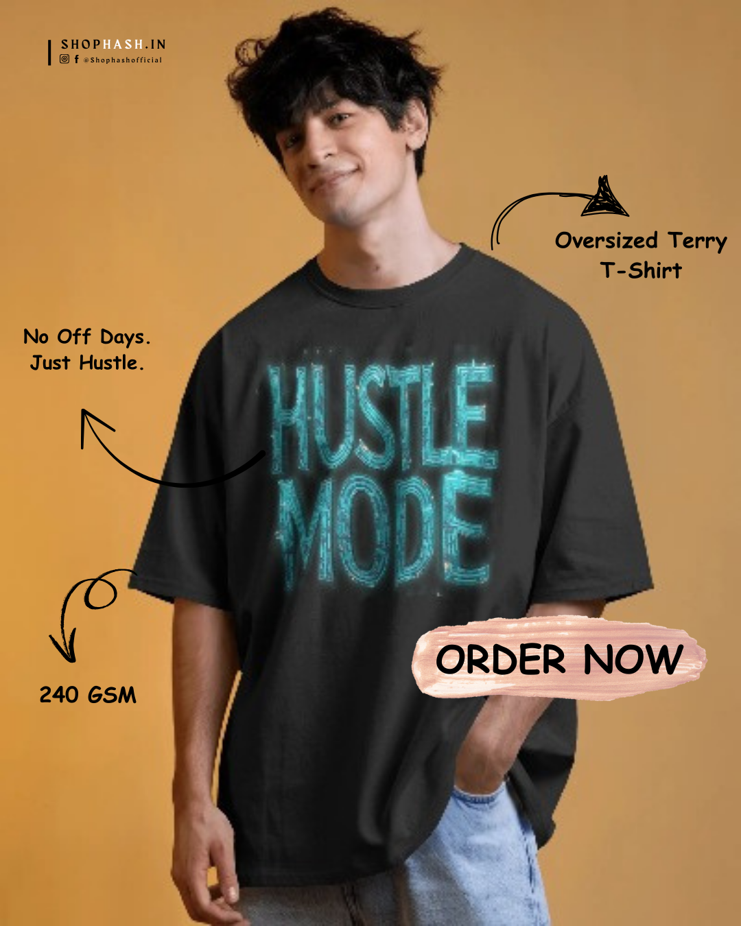 Men's Hustle Mode Oversized T-Shirt – Motivational Streetwear for Go-Getters | ShopHash