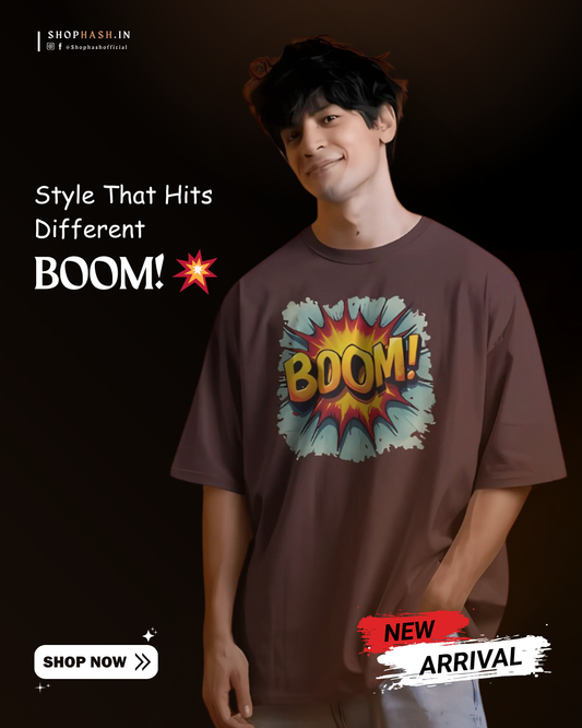 Men's BOOM! Graphic Oversized T-Shirt – Bold Comic Style Streetwear by ShopHash
