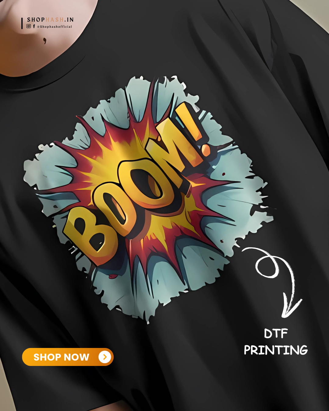 Men's BOOM! Graphic Oversized T-Shirt – Bold Comic Style Streetwear by ShopHash