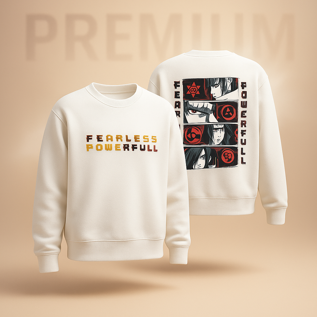 Fearless Powerful Anime Print Sweatshirt for Men & Women – Winter Cotton Fleece | ShopHash