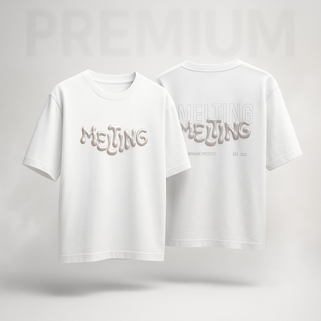 Streetwear Oversized T-Shirt with Puff Grey Print – “Melting” | Gen-Z Style | ShopHash