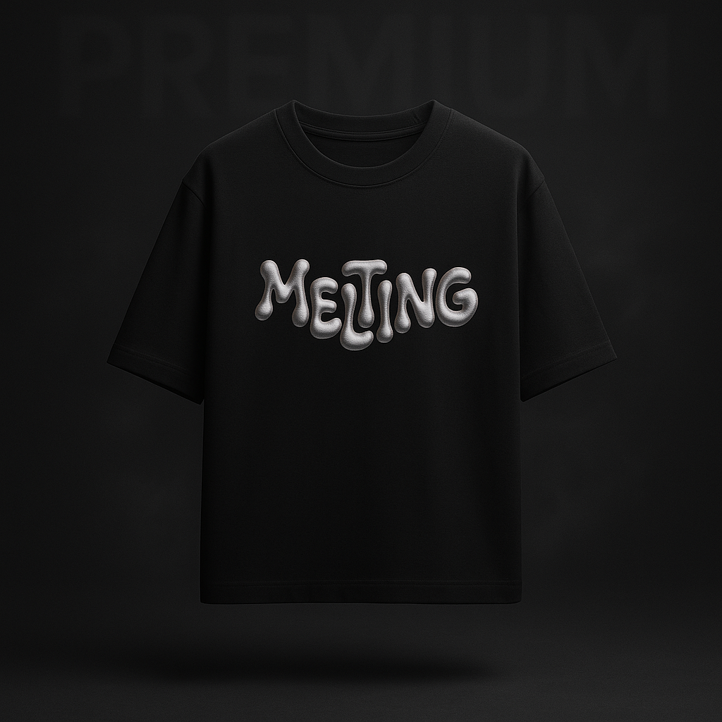 Streetwear Oversized T-Shirt with Puff Grey Print – “Melting” | Gen-Z Style | ShopHash