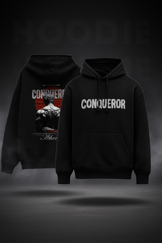 "CONQUEROR ATHENS" Men's Oversized Hoodie – 400 GSM Premium Cotton | ShopHash