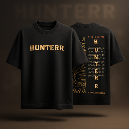 Men's Premium Dragon Slayer "HUNTERR" Oversized T-Shirt - Unisex Streetwear Classic ShopHash