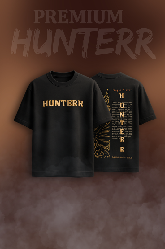 Men's Premium Dragon Slayer "HUNTERR" Oversized T-Shirt - Unisex Streetwear Classic ShopHash